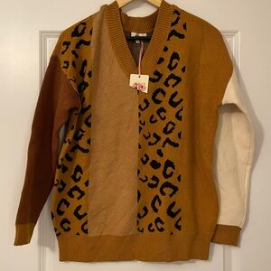 NWT Vici for Entro Animal Print Color Block multi print Sweater